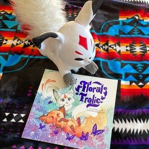 Rare watercolour children’s book FLORAL FROLIC + Queenie plush fox kitsune